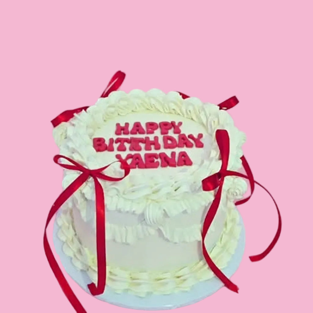 White with Red Ribbons Heart Cake